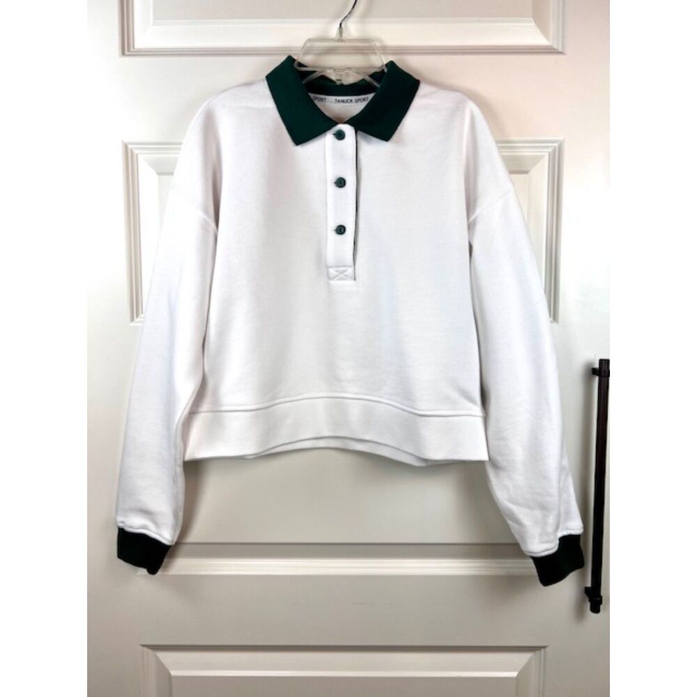 Tuckernuck Studio McGee White Green Crop Polo Sweatshirt Sport Pullover XS NWT - Picture 3 of 6